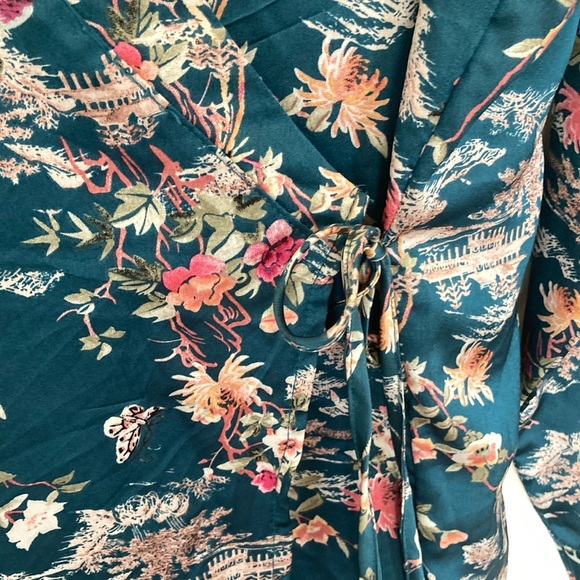 Jaase Japanese Kimono Floral Wrap Dress Size M Blue Pink White Green - Picture 6 of 14